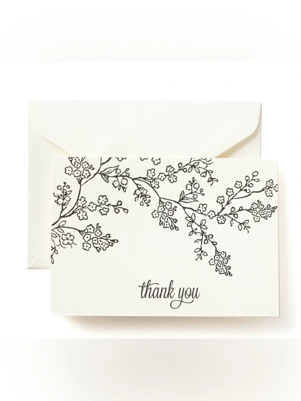 Floral Thank You Card — Cream with Black Illustration